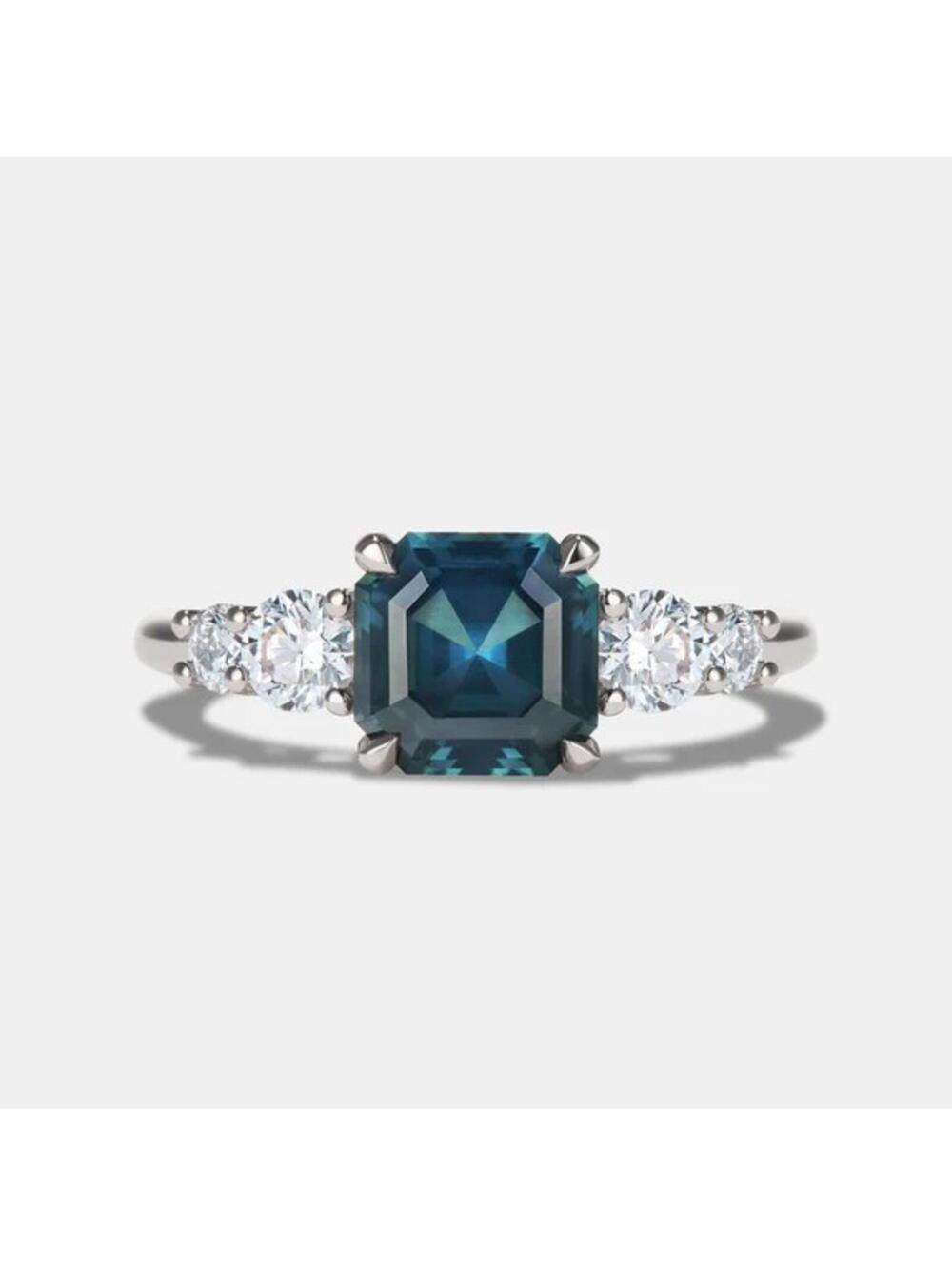 Asscher Cut Montana Sapphire Teal Sapphire Engagement Ring Sterling Silver Ring